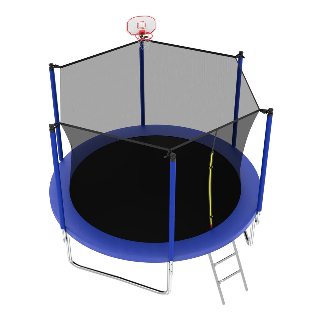 8FT Trampoline for Kids,Outdoor Trampoline with Basketball Hoop,Heavy-Duty Trampoline with Safety Enclosure Net,Blue
