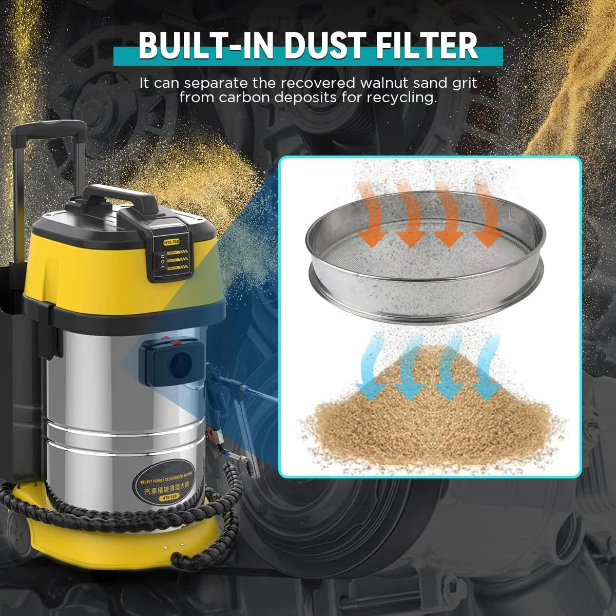 AUTOOL HTS558 Walnut Sand Carbon Deposition Clean Machine Walnut Shell Media Powder Sandblasting Machine Automotive Engine Intake Pipe Valve De-Carbon Cleaning Machine for Rust Grime Paint Removing