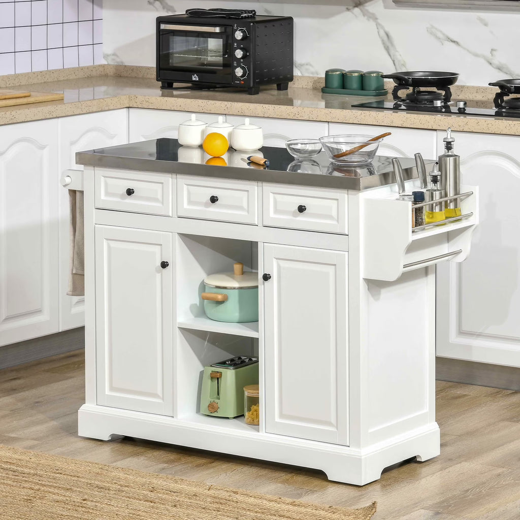 HOMCOM Rolling Kitchen Island on Wheels with Stainless Steel Top, Spice Rack & Drawers, Utility Portable Multi-Storage Cart on Wheels, Gray