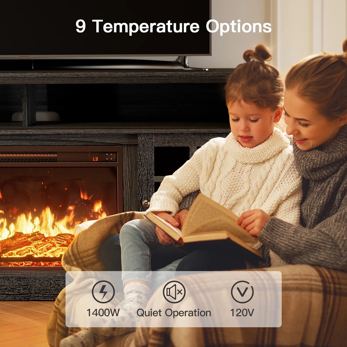 Electric Fireplace TV Stand for 75�� TVs Fireplace Entertainment Center TV Console Table with 23�� Fireplace, Holds up to 200 lbs