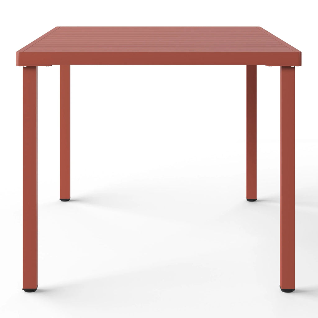 WestinTrends Playa 7-Piece Outdoor Rectangular Metal Patio Dining Table Set With Stackable Patio Dining Chairs, Red