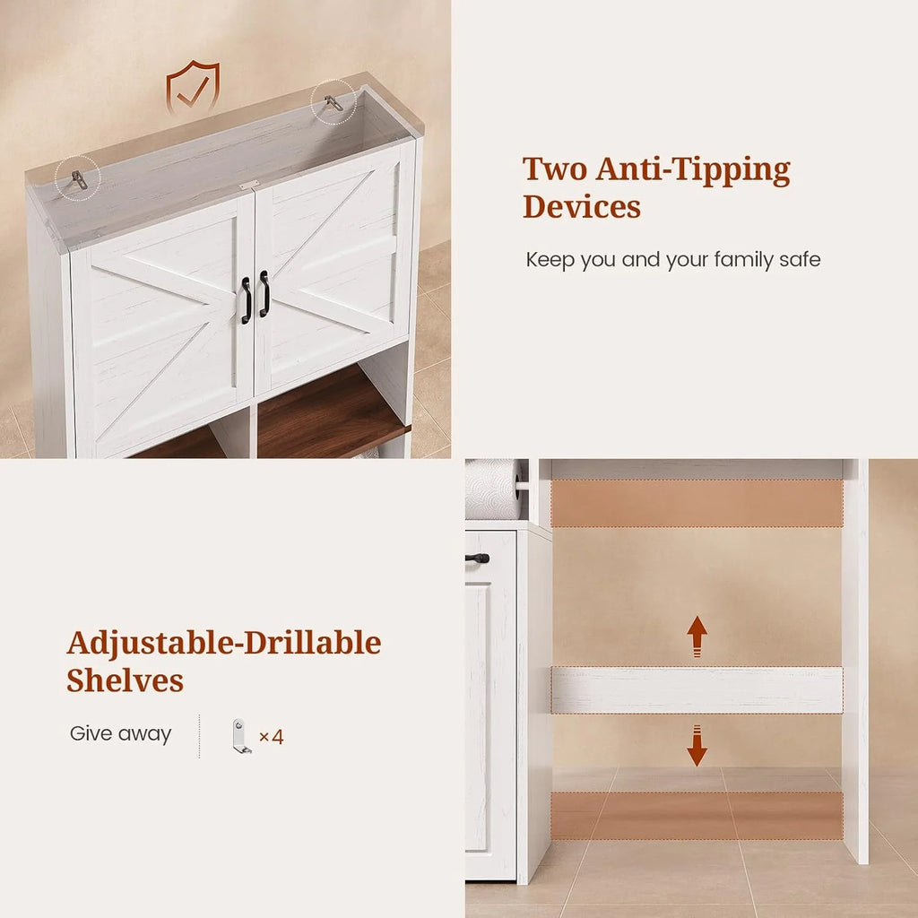 Frhnenha Over The Toilet Storage Cabinet with Pulley, Bathroom Storage Cabinet, with Adjustable Shelf and Open Shelf for Bathroom, Restroom, Laundry, White