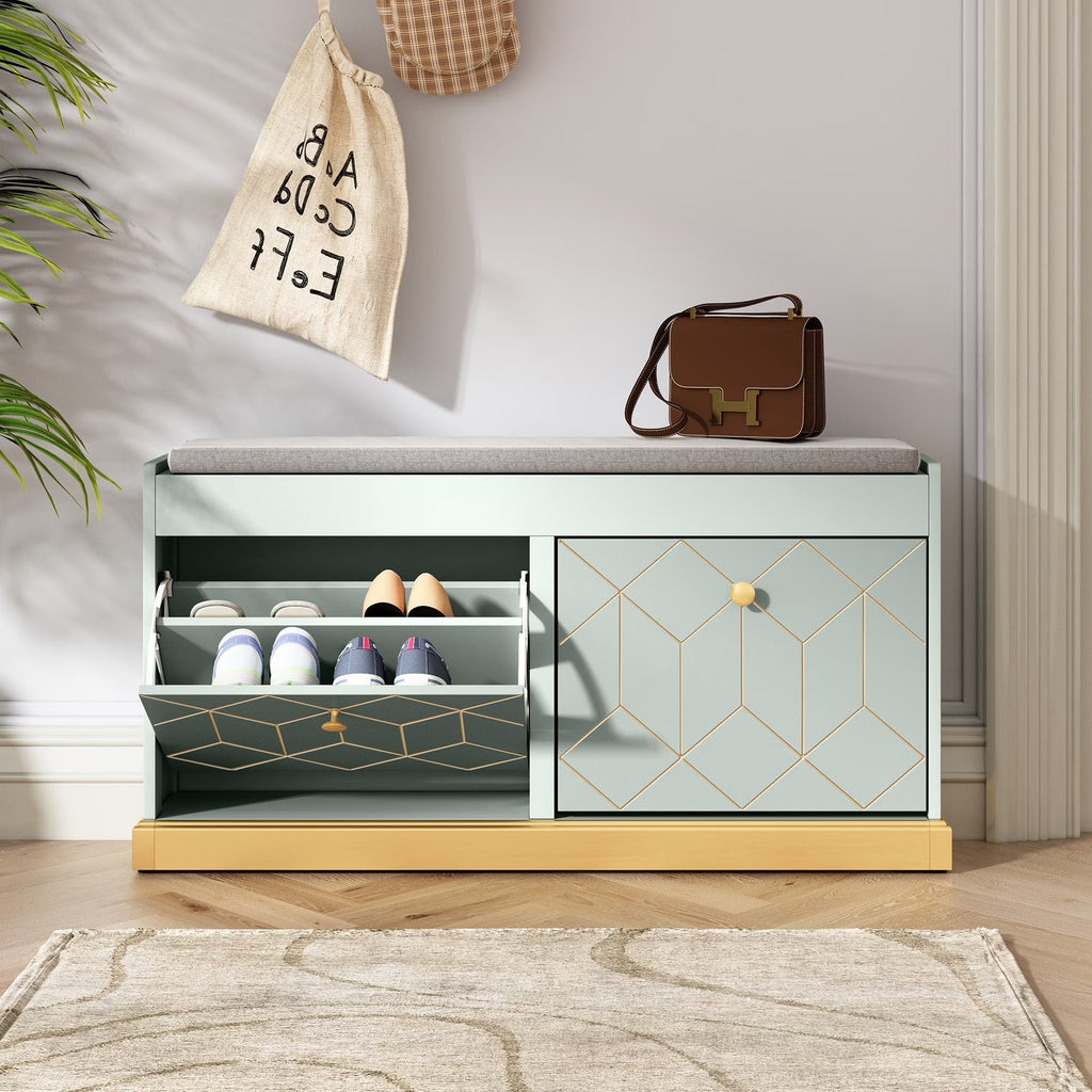HLR White Shoe Cabinet, Shoe Cabinet with 2 Drawers Shoe Storage, Entryway Bench with Padded Seat