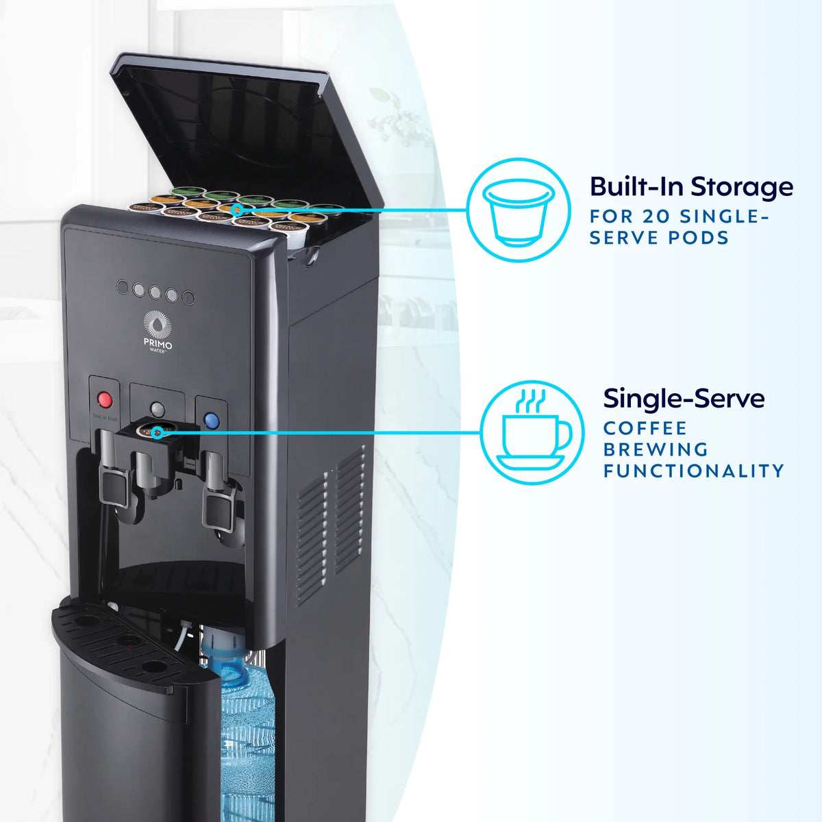 Primo Water® Bottom Loading Pro 2 Temp Water Dispenser with Single-Serve Coffee Maker, Black