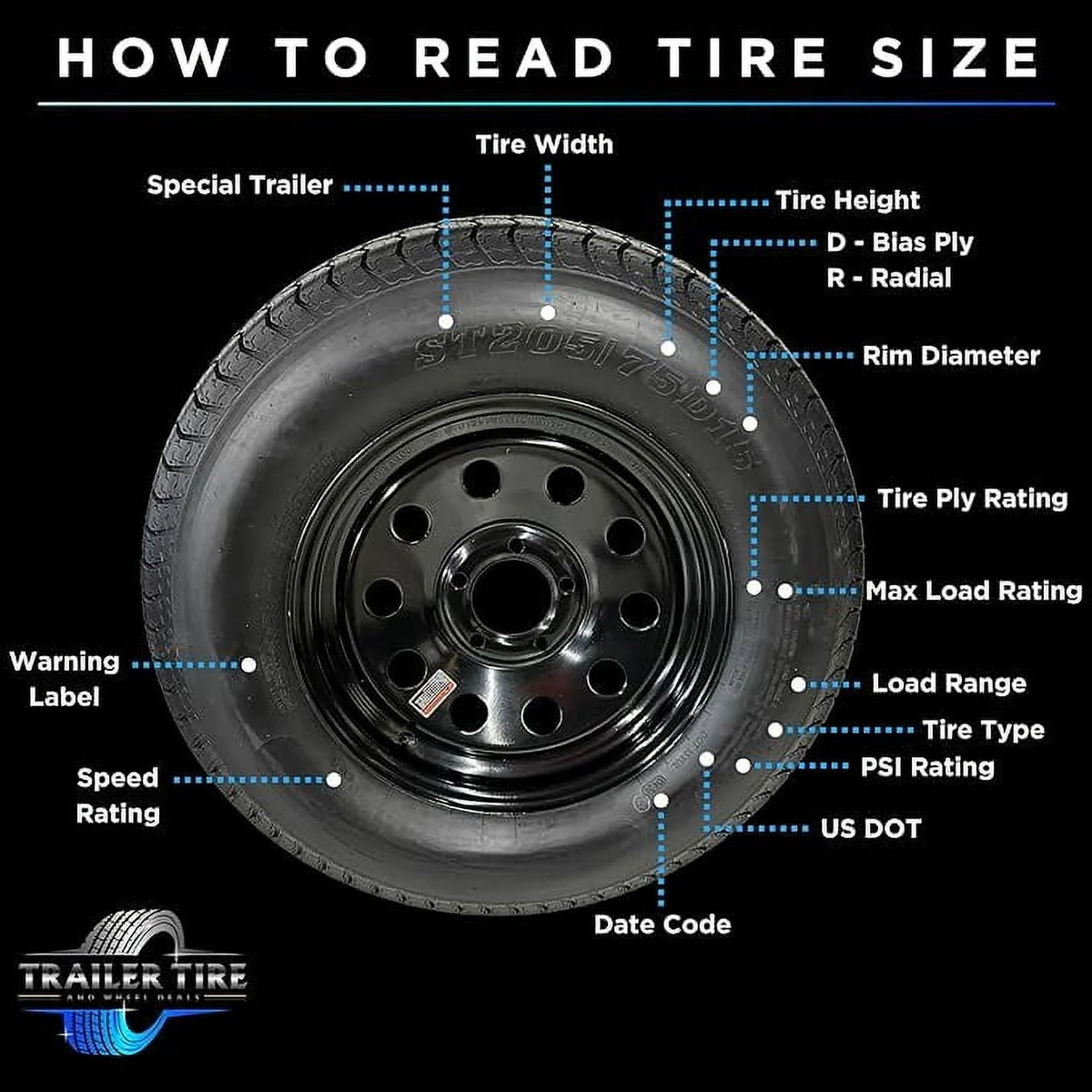 2-Pack Trailer Tire on Rim ST205/75D15 Tex Star LRC 6 Ply Bias 5 Lug White Spoke Wheel 5X4.5" Bolt Pattern