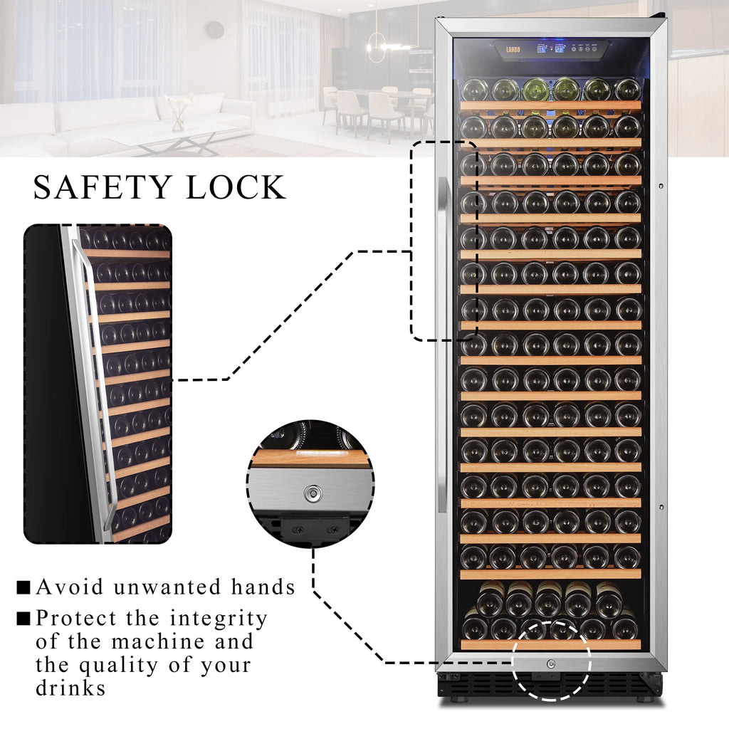 Lanbo 165 Bottle Built-in Black Single Zone Wine Cooler 24 inch Width
