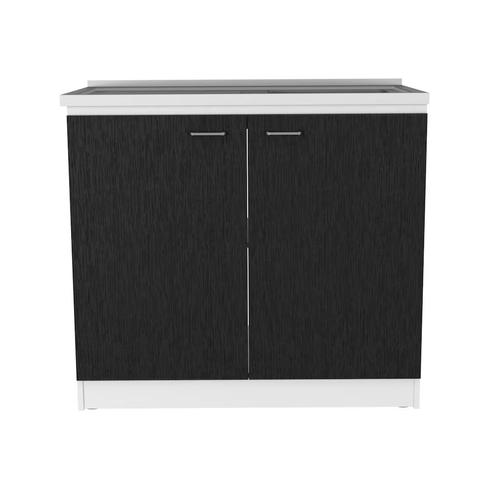 Napoles Utility Sink with Cabinet, Double Door, One Shelf White / Black