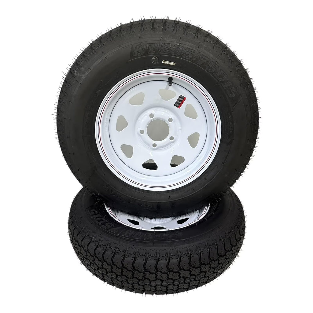 2-Pack Trailer Tire on Rim ST205/75D15 Tex Star LRC 6 Ply Bias 5 Lug White Spoke Wheel 5X4.5" Bolt Pattern
