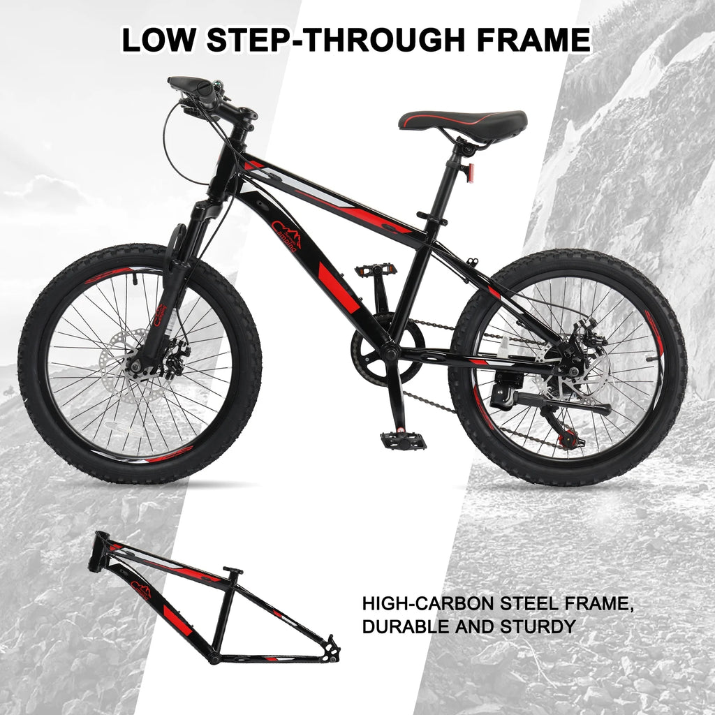 Ktaxon 20" Mountain Bike, 7 Speed Bike with Disc Brakes, Black