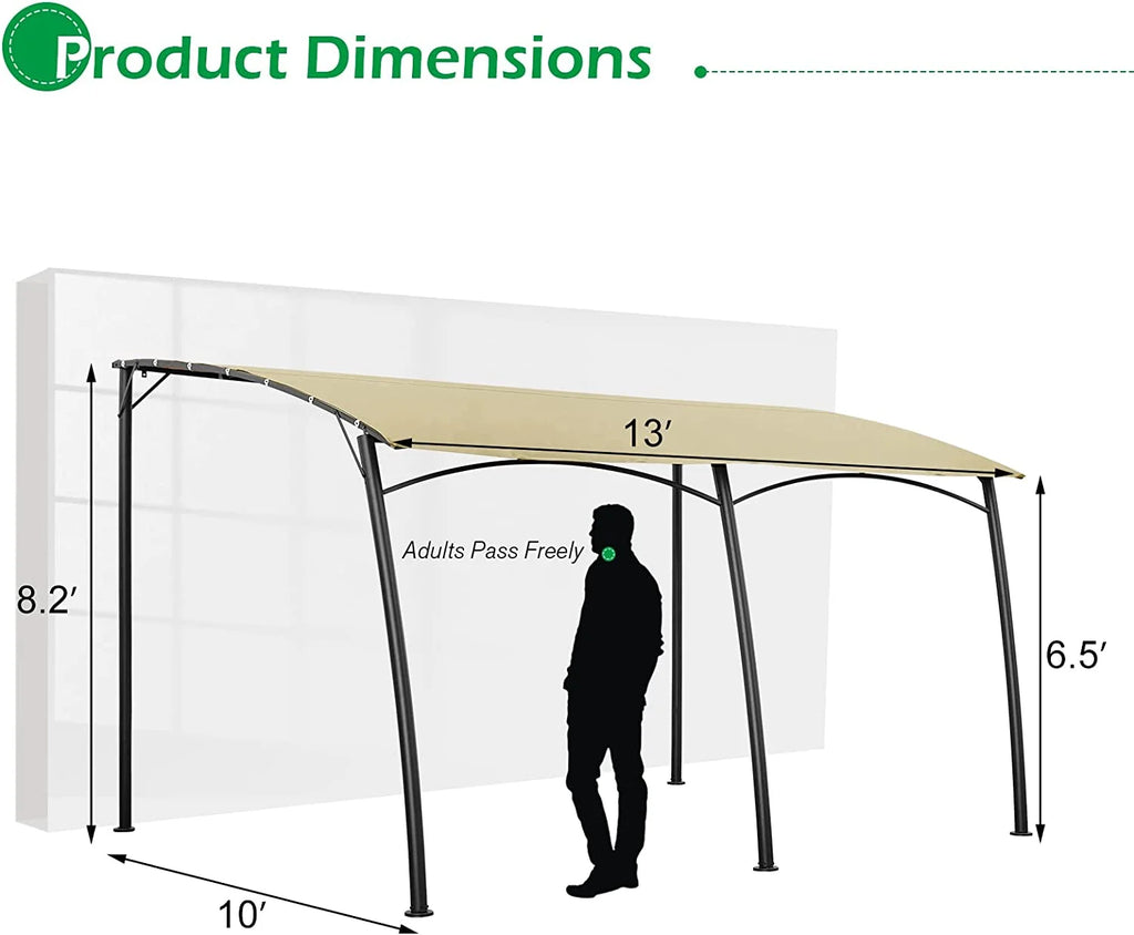 AECOJOY 13'x10' Outdoor Wall Mounted Gazebo, Outdoor Pergola-Beige