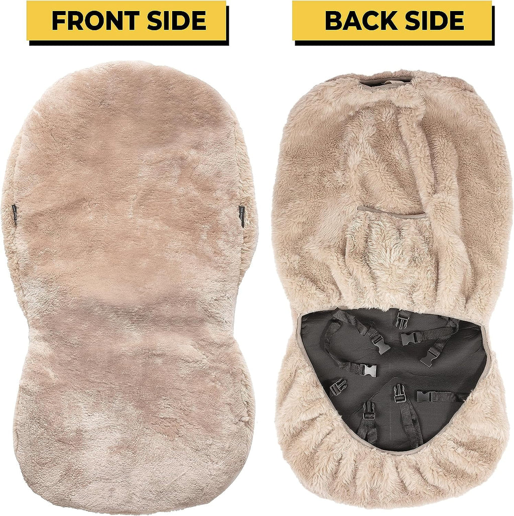 Zone Tech Genuine Sheepskin Ivory Car Seat Cover, Fluffy Luxury Wool Front Seat Covers, Universal Fits Car, Truck, SUV, & Van