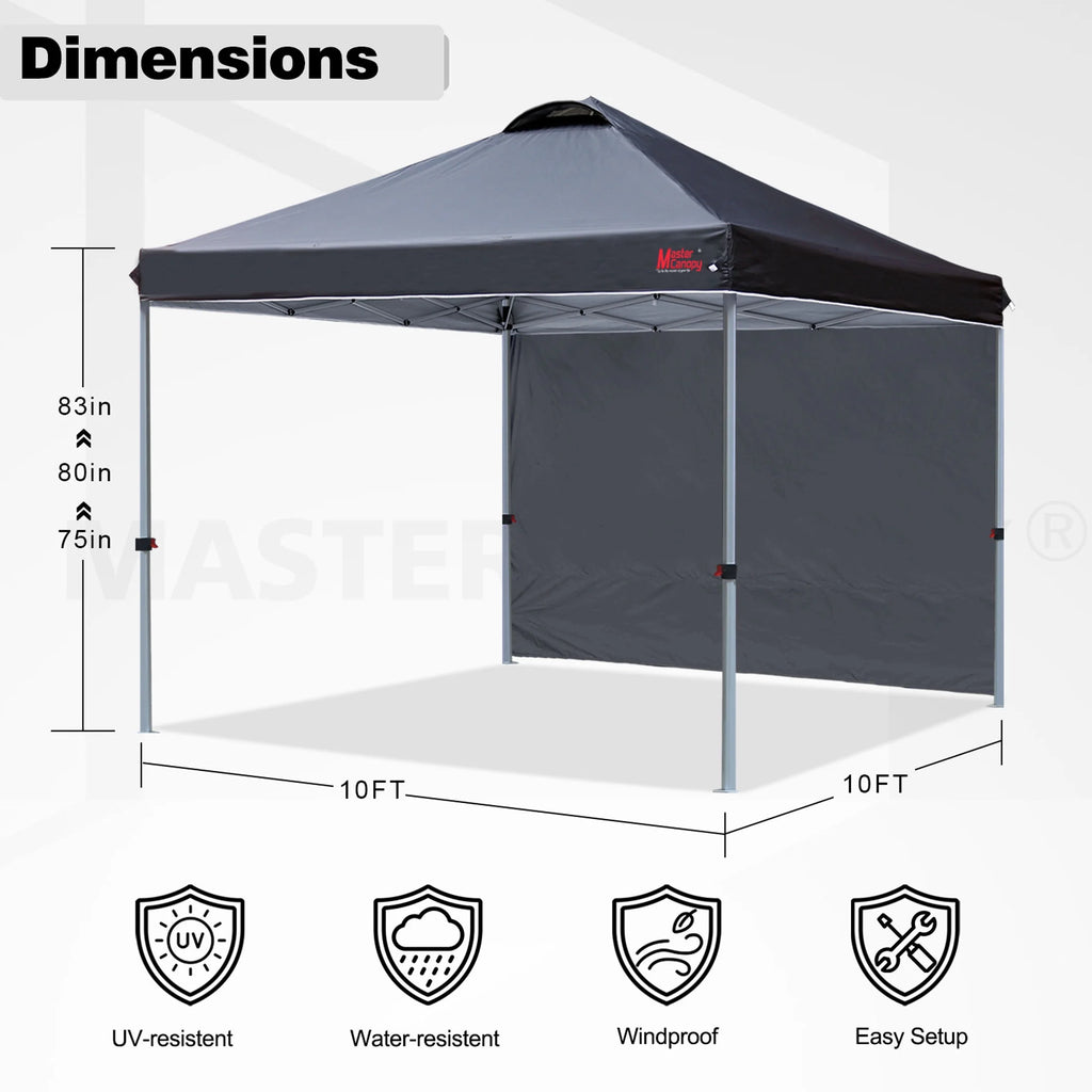 MASTERCANOPY 10' x 10' Easy Pop-up Canopy Tent Outdoor Shade Shelter with 1 Sidewall, White