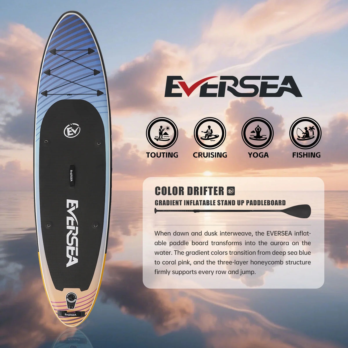 MSEASFREE 10' Inflatable Stand up Paddle Board,with Premium SUP Paddle Board Accessories,Non-Slip Comfort Deck for Youth & Adults
