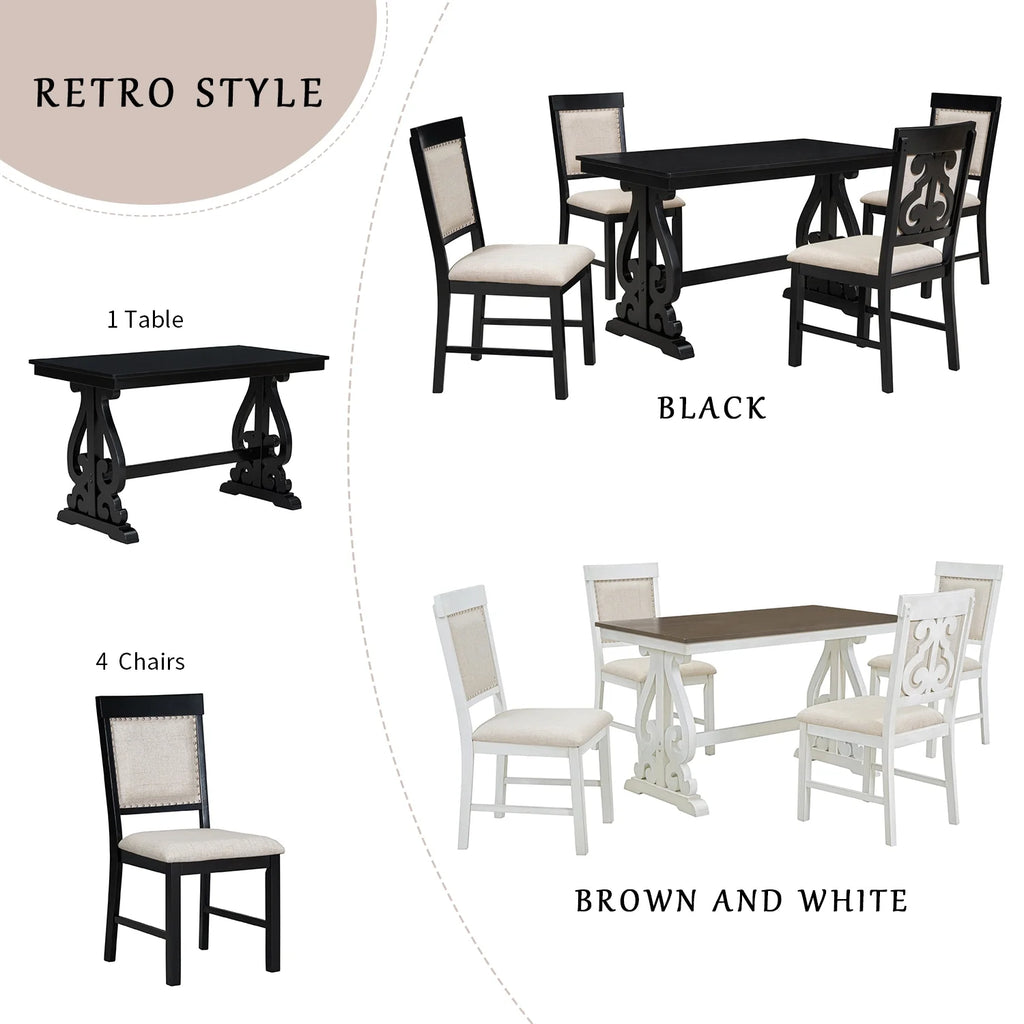 5 Piece Dining Table Set, Atumon Dining Table Set for 4, Wood Dining Room Set with 1 Table and 4 Upholstered Chairs, Farmhouse Dining Table Set for Kitchen Dining Room Apartment, Natural