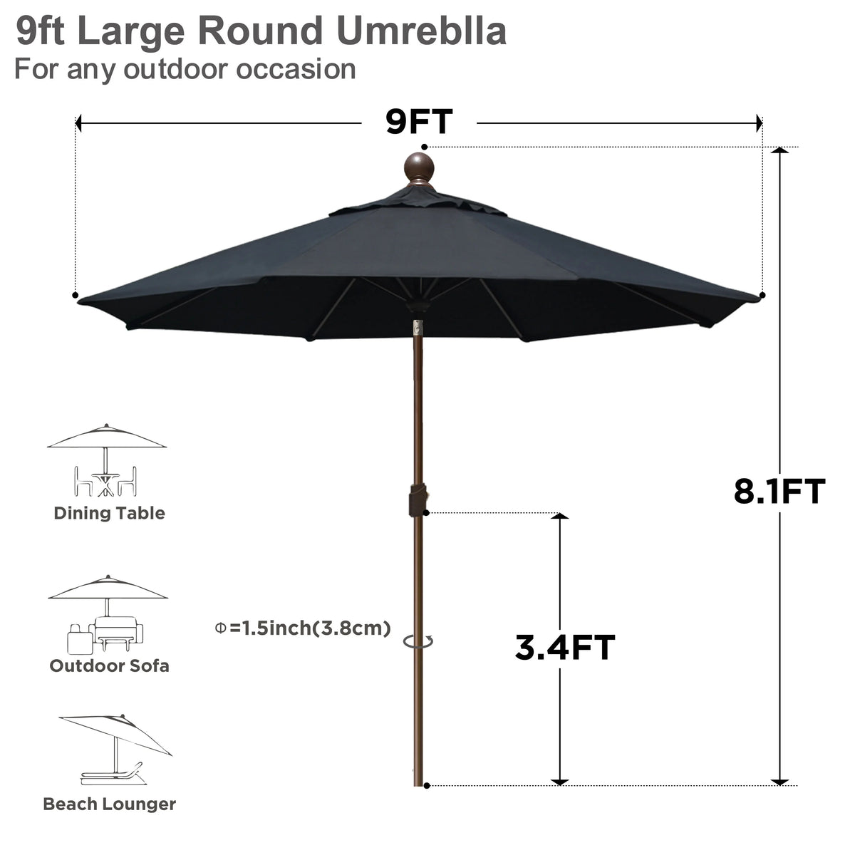 EliteShade 9Ft Market Umbrella Patio Outdoor Table Umbrella��Teal��