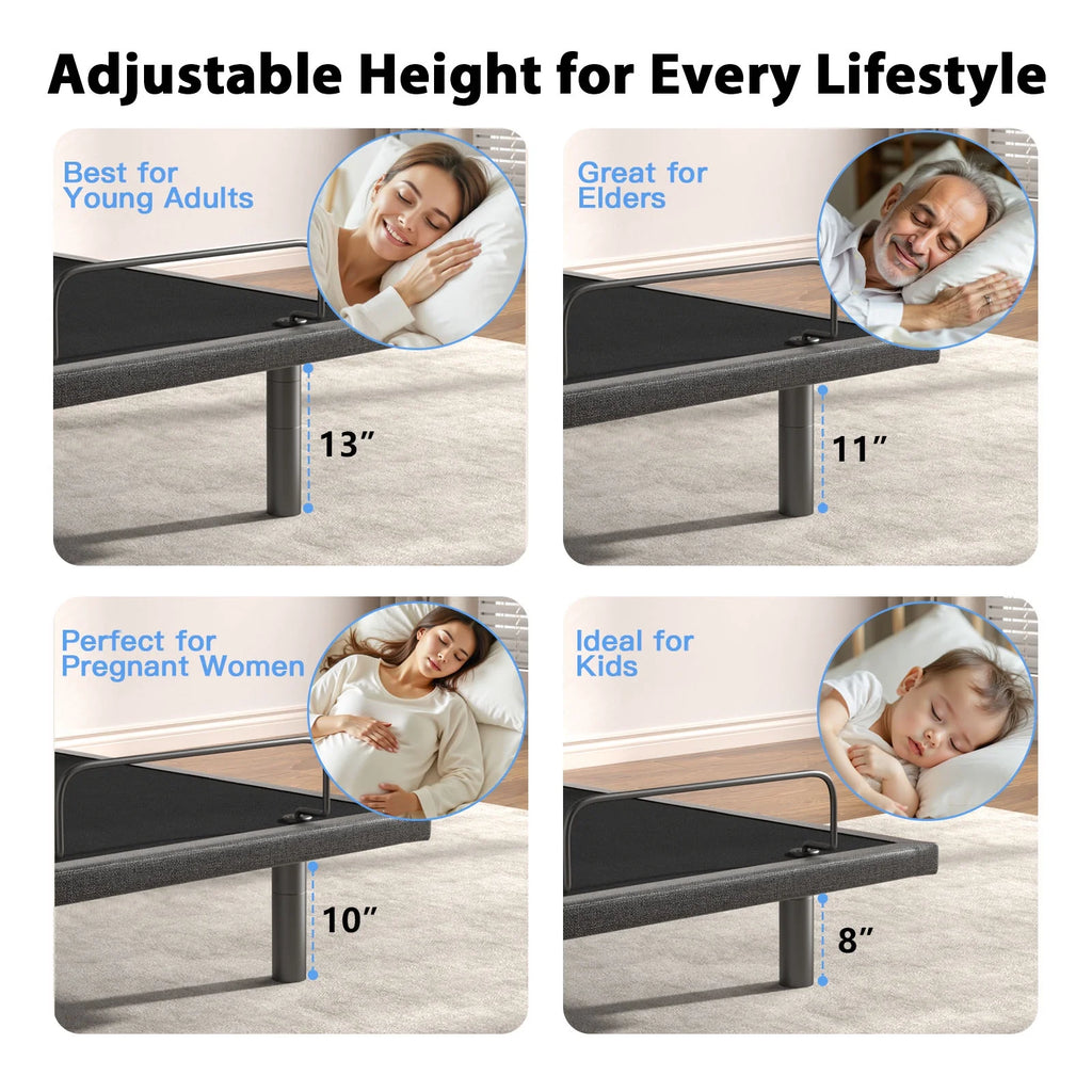 CHITOOMA Electric Adjustable Bed Frame Queen with Massage (4 Modes & 3 Intensities), Wireless Remote, Zero Gravity, 4 USB Ports, Under-Bed Nightlight, 3 Minutes Fast Assembly