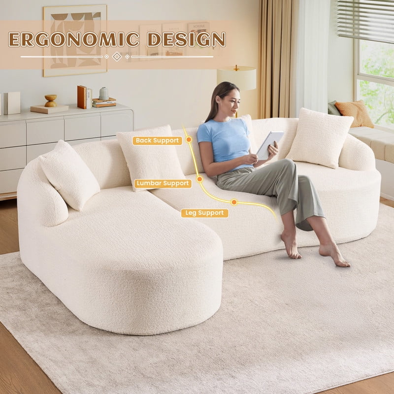 Timbernest 99" Modular Sectional Sofa with Pillows, Chenille L Shaped 3-Seater Couch with Deep Seat, White