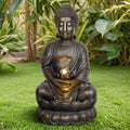 33" H Buddha Outdoor Water Fountain with LED Lights and Pump,Zen Style Relaxing Garden Fountain Waterfall for Patio, Porch and Yard Decor