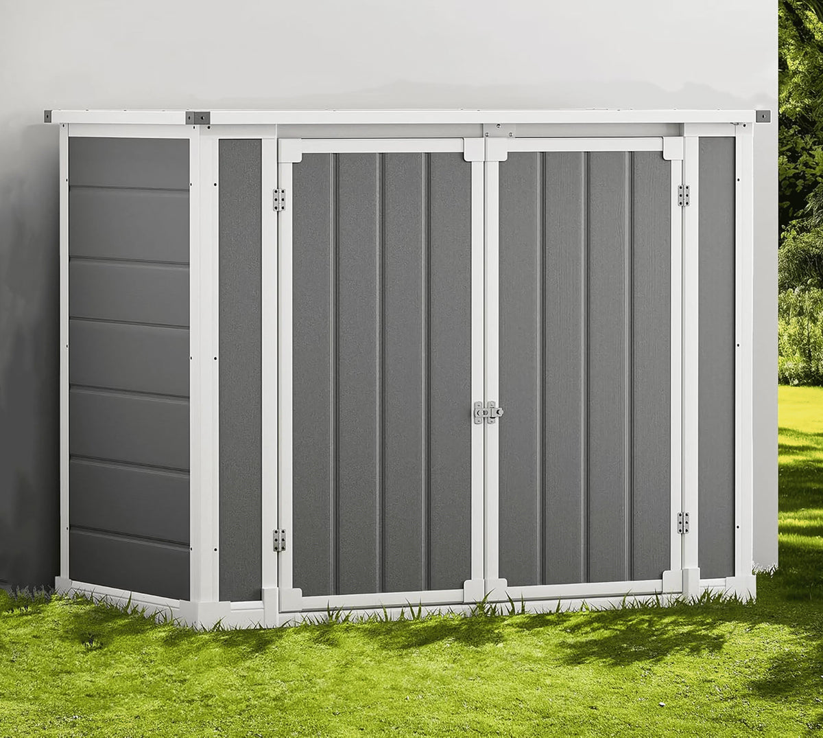 Shinpt Outdoor Storage Shed, 41 Cu Ft. All-Weather Resin Tool Shed, Lockable Double Door Shed for Storage of Garden Tools, Pool Accessories, Bikes, Garbage Bin, for Garden, Yard Lawn Pool