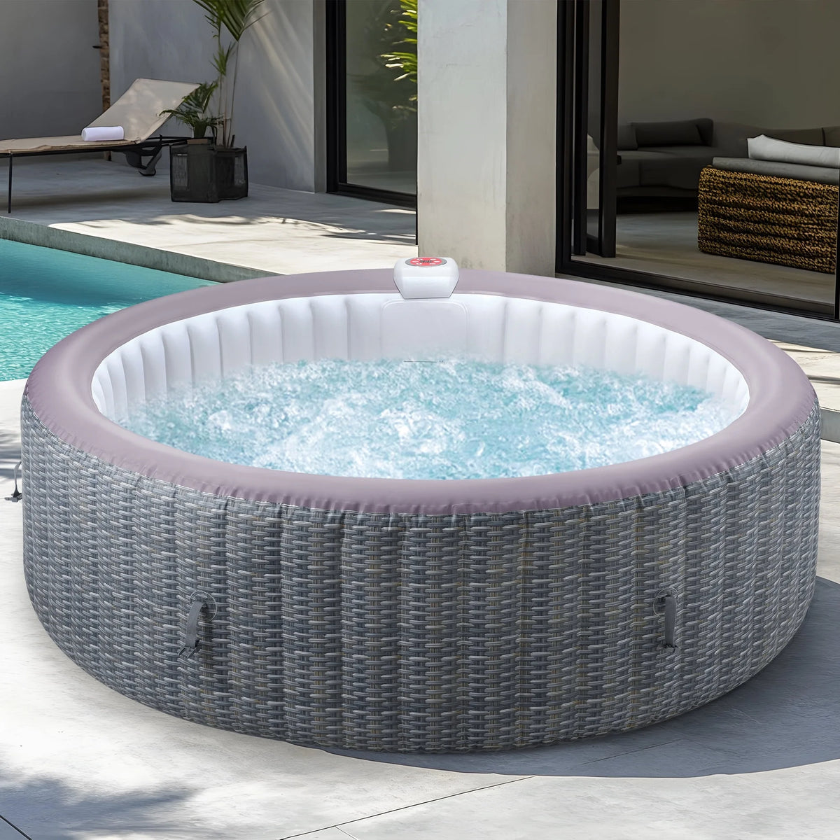Portable Inflatable Hot Tub with Built-in Heating System - 264 Gallon Capacity, Massage Jet Home Hot Tub with Dust Cover for Teens and Adults, Wood Grain