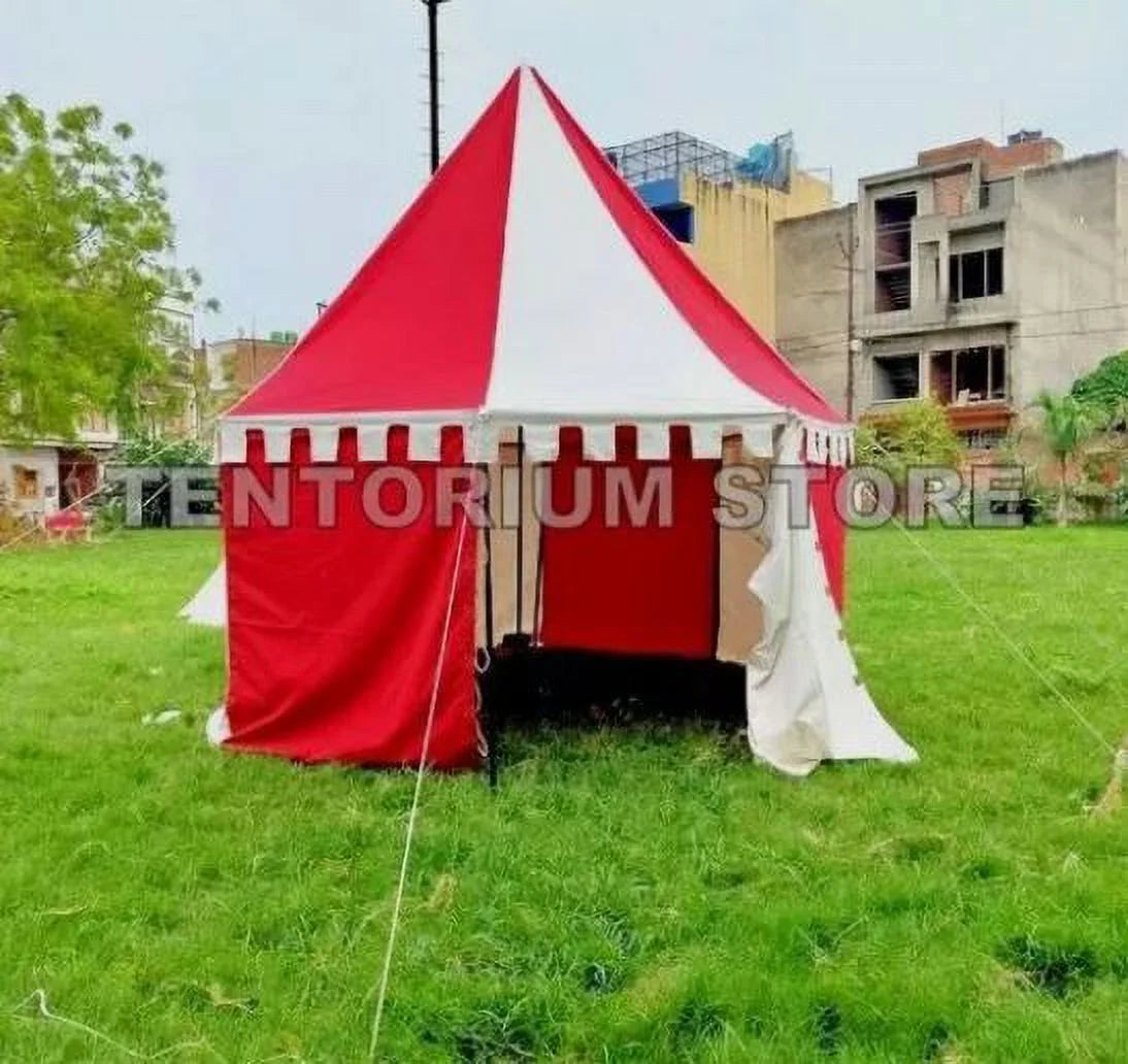 WEEKEND SALE Medieval Round Pavilion Red & White 5m Tent Functional water Resistant Camping Tent