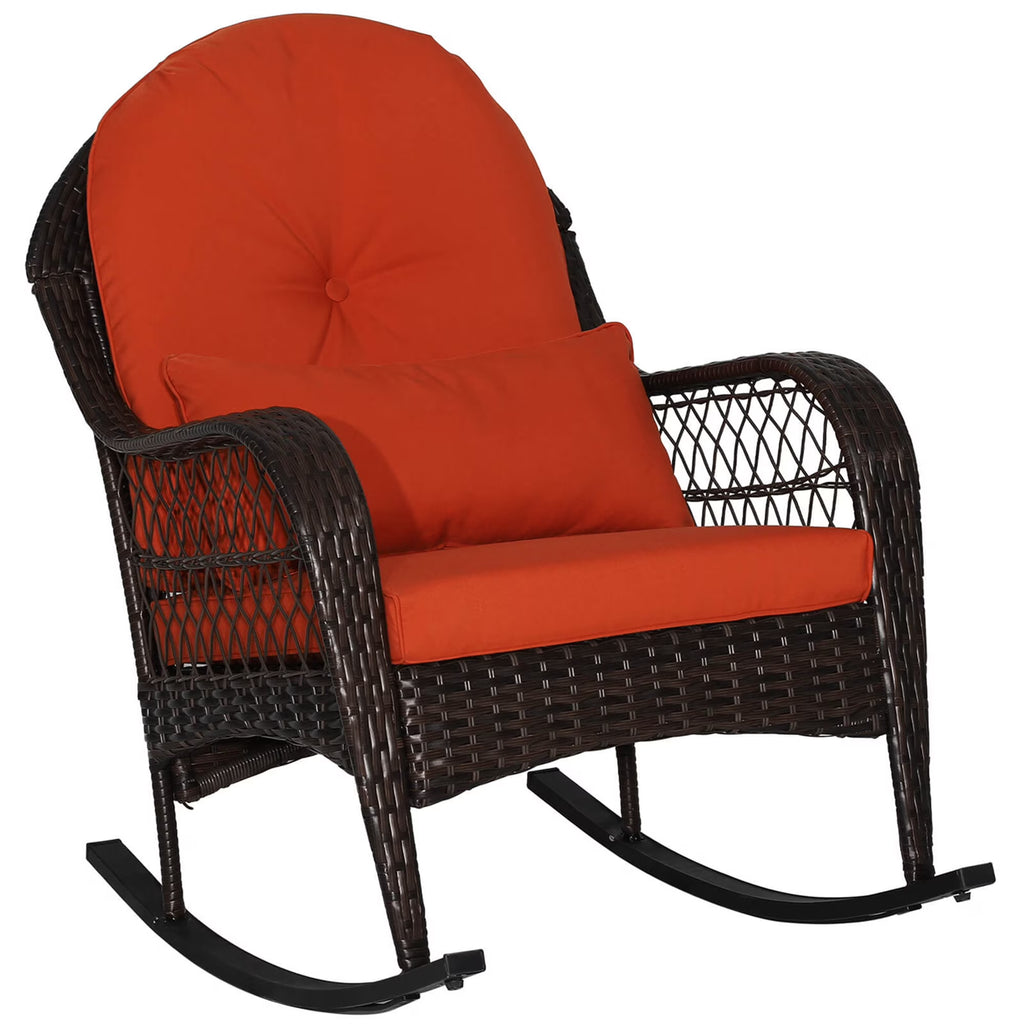 Costway Patio Wicker Rocking Chair W/Seat Back Cushions & Lumbar Pillow Porch Off White