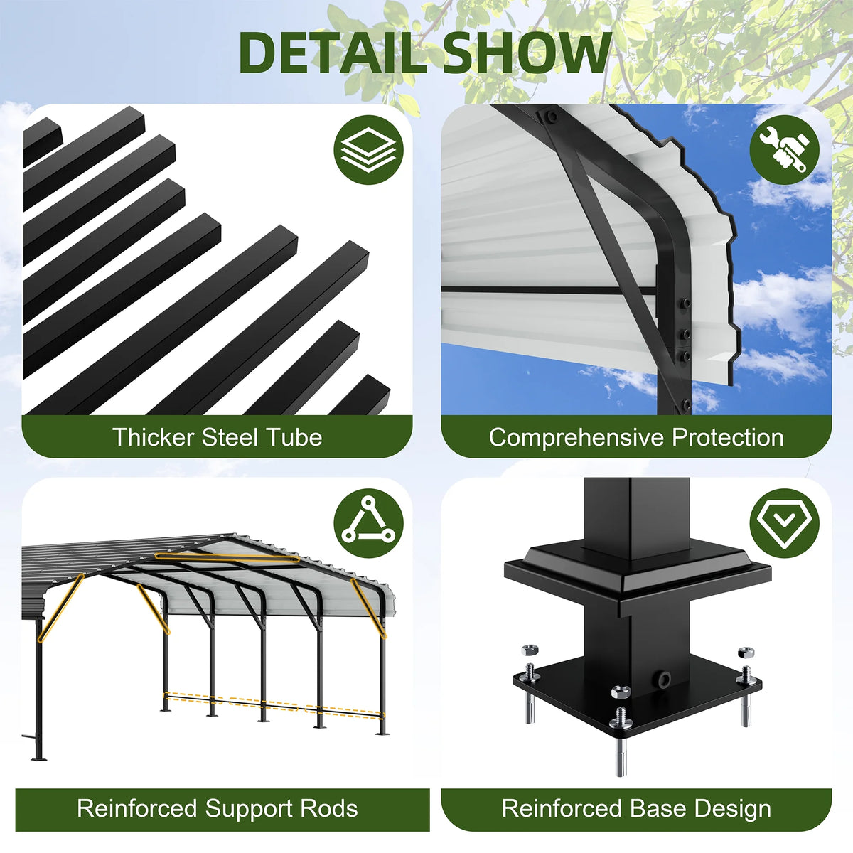 Walsunny 12X20 FT Carport, Outdoor Heavy Duty Carport Canopy with Galvanized Steel Roof, Metal Carport Extra Large Garage Car Storage Shelter
