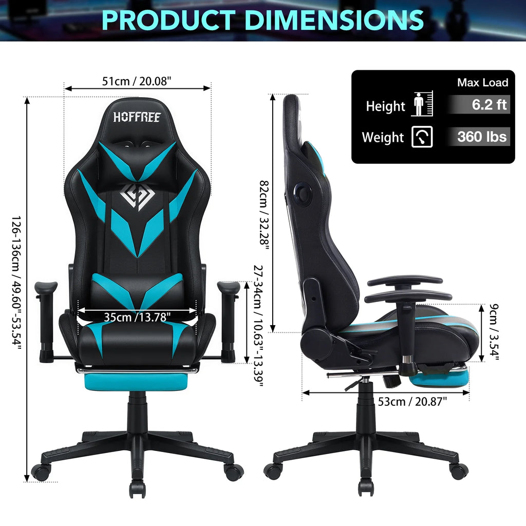 Gaming Chair with Massage Gamer Chair with 2D Armrests for Kids