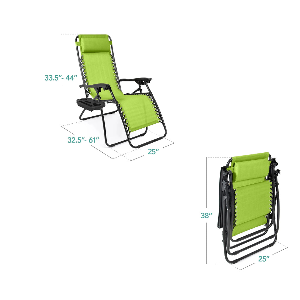 Best Choice Products Set of 2 Zero Gravity Lounge Chair Recliners for Patio, Pool w/ Cup Holder Tray - Gray