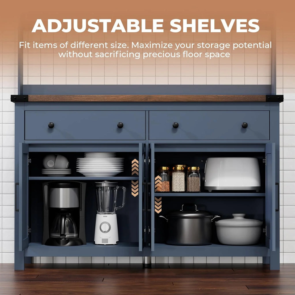 Winkalon Coffee Bar Cabinet with Hutch, 55" W Kitchen Buffet Sideboard Cabinet with 2 Drawers & USB Power Station, Black