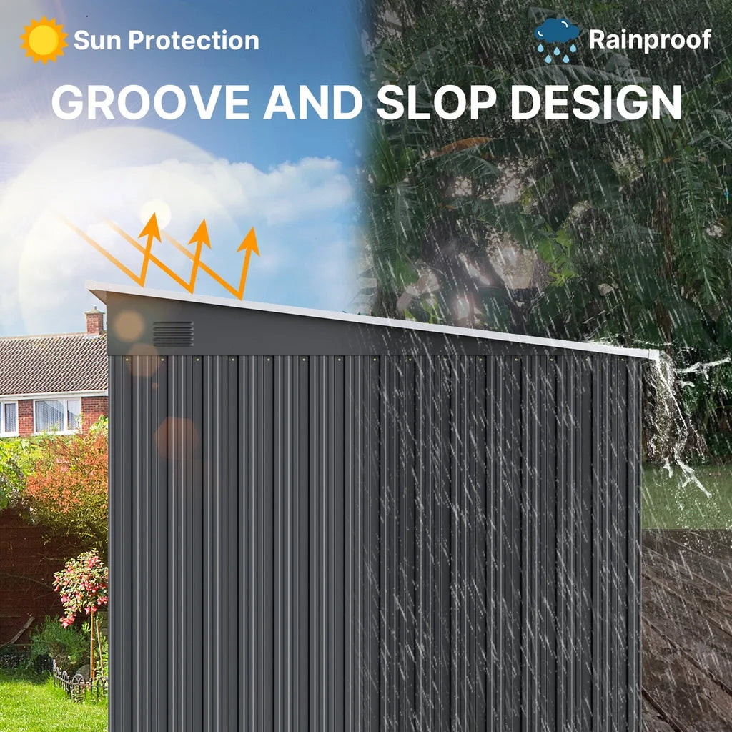 Aiho 8x6 FT Metal Storage Shed, Sheds & Outdoor Storage with Sliding Doors, Galvanized Steel Garden Shed for Bike Storage, Tool Storag - Gray