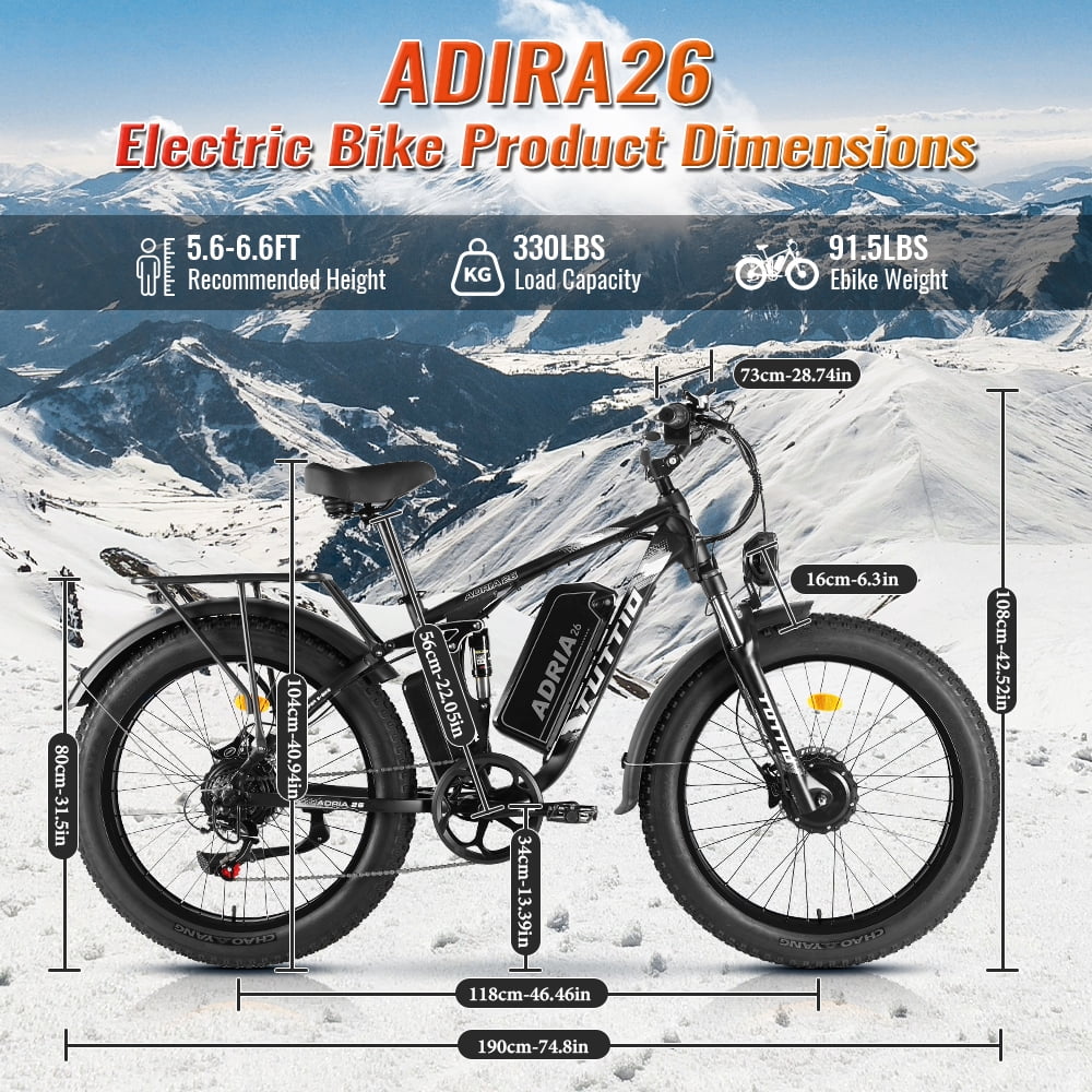TUTTIO Adria26 5000W Electric Mountain Bike for Adults, 26" Fat Tire E-Bike for Men, 7 Speed, Max 46Mph