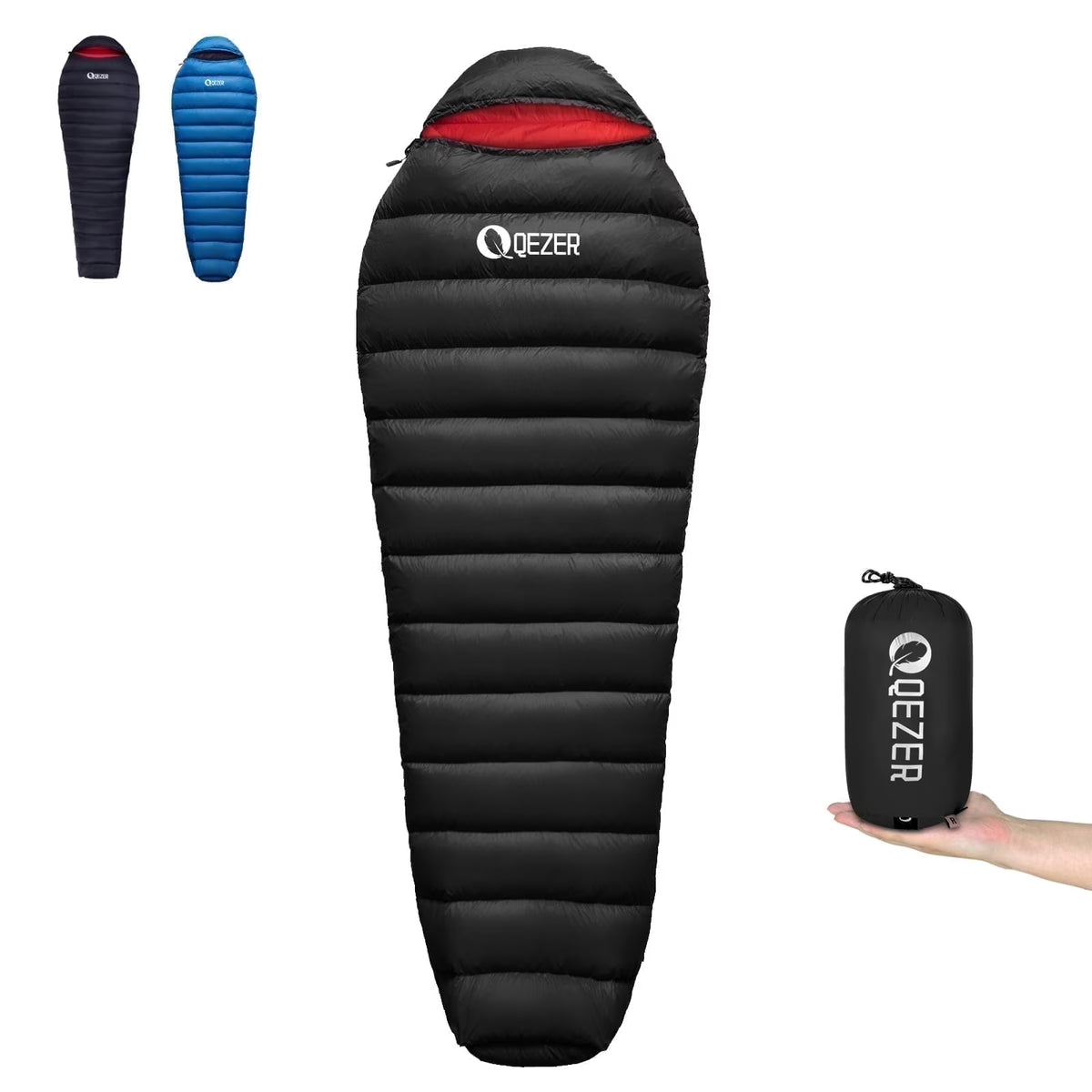 QEZER Ultralight Down Sleeping Bag for Adults, 650FP, 860g, 3-Season Compact for Backpacking & Camping, 36��F-46��F