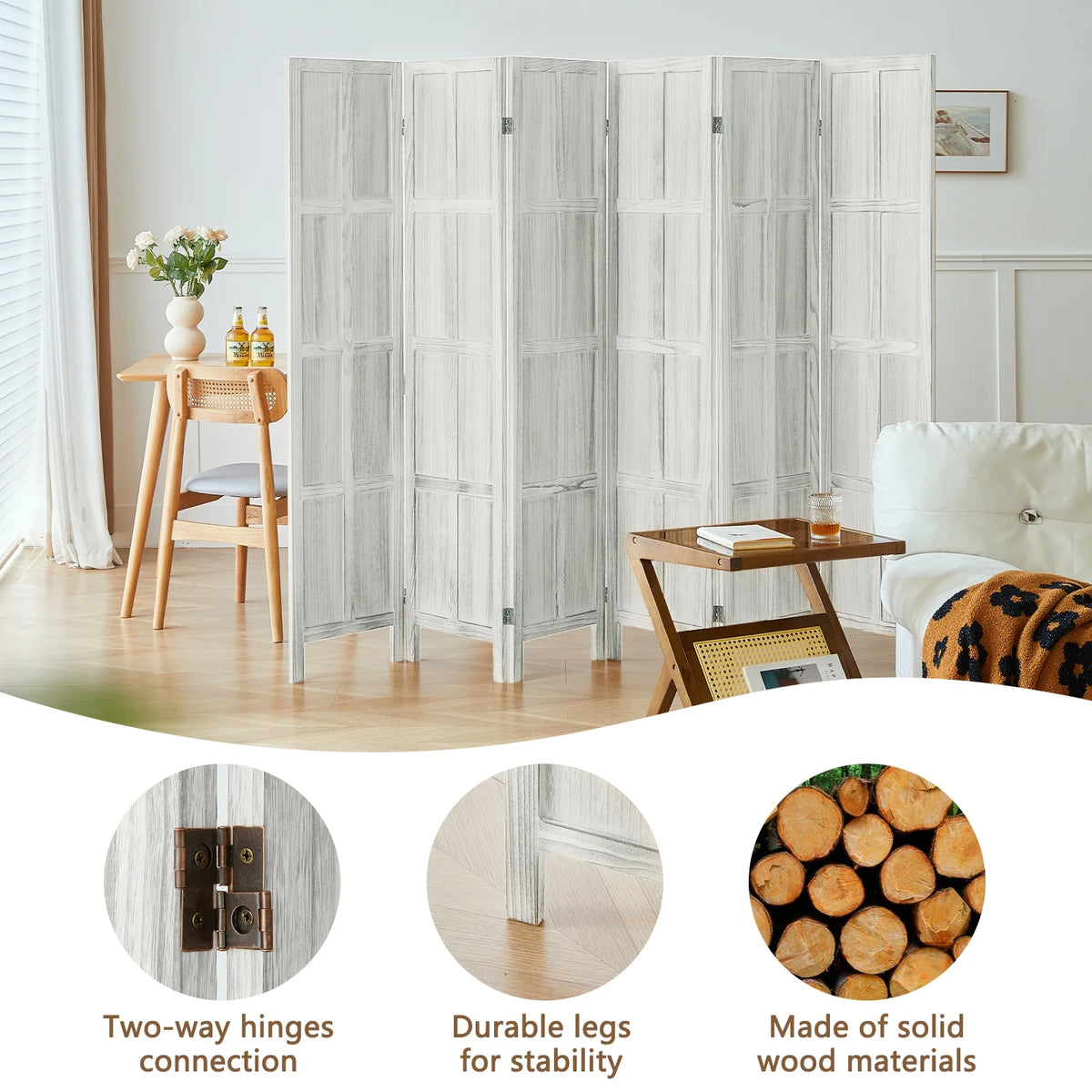 Aletheiawu 4 Panel Room Divider Wall and Folding Privacy Screens��No Installation Required��White