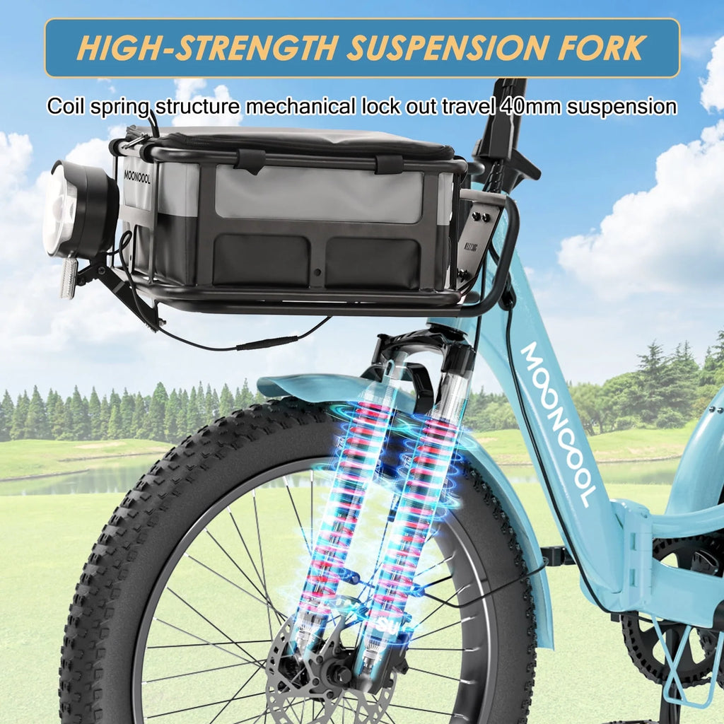 MOONCOOL TK1 Folding Electric Tricycle for Adults,48V 14.5Ah Removable battery, 500W（Peak 1000w）Motor, 20" Fat Tire Step-Thru 3Wheel Electric Bicycle w/Front&Rear Baskets, Certified to UL 2849 by SGS