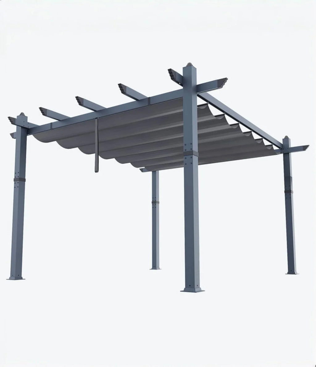 Outdoor Aluminum Pergola with Retractable Canopy, Reinforced 4-Sided Base, Waterproof & UV-Resistant Adjustable Roof, Modern Design for Patio, Deck, Backyard, and Garden