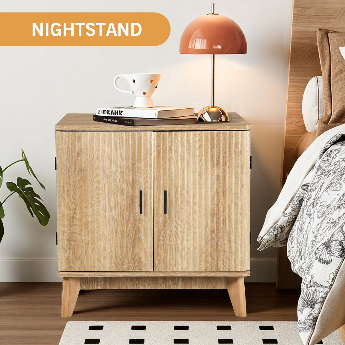 YOCWO Fluted Nightstand for Bedroom Set of 2 , Wood Bedside Table Set of 2 with Drawers, Black