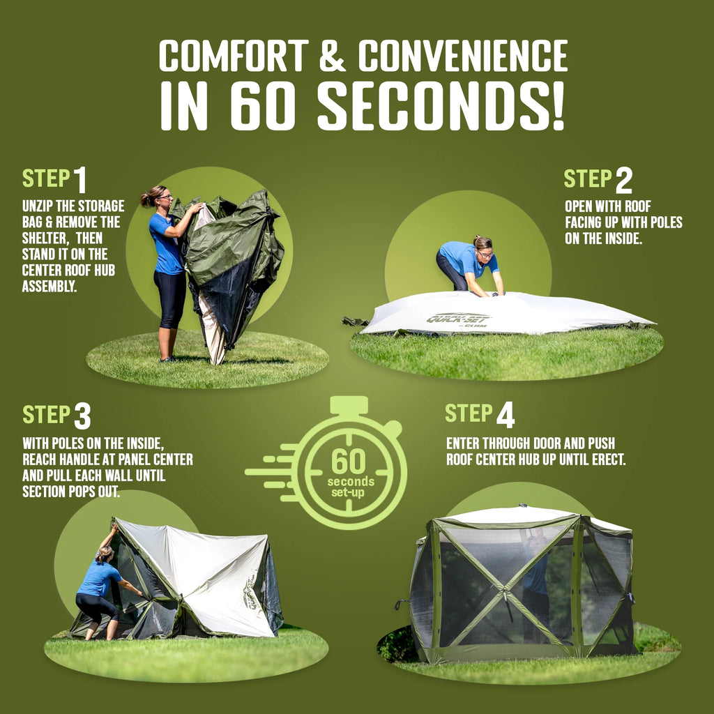 CLAM Quick-Set Pavilion 12.5 x 12.5' Portable Outdoor Canopy Shelter, Green