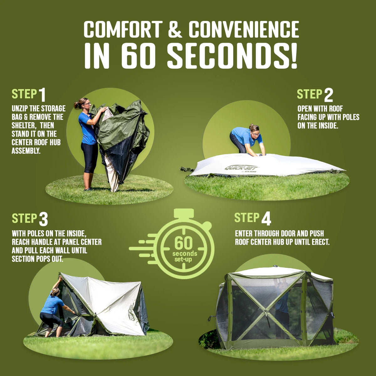 CLAM Quick-Set Pavilion 12.5 x 12.5' Portable Outdoor Canopy Shelter, Green