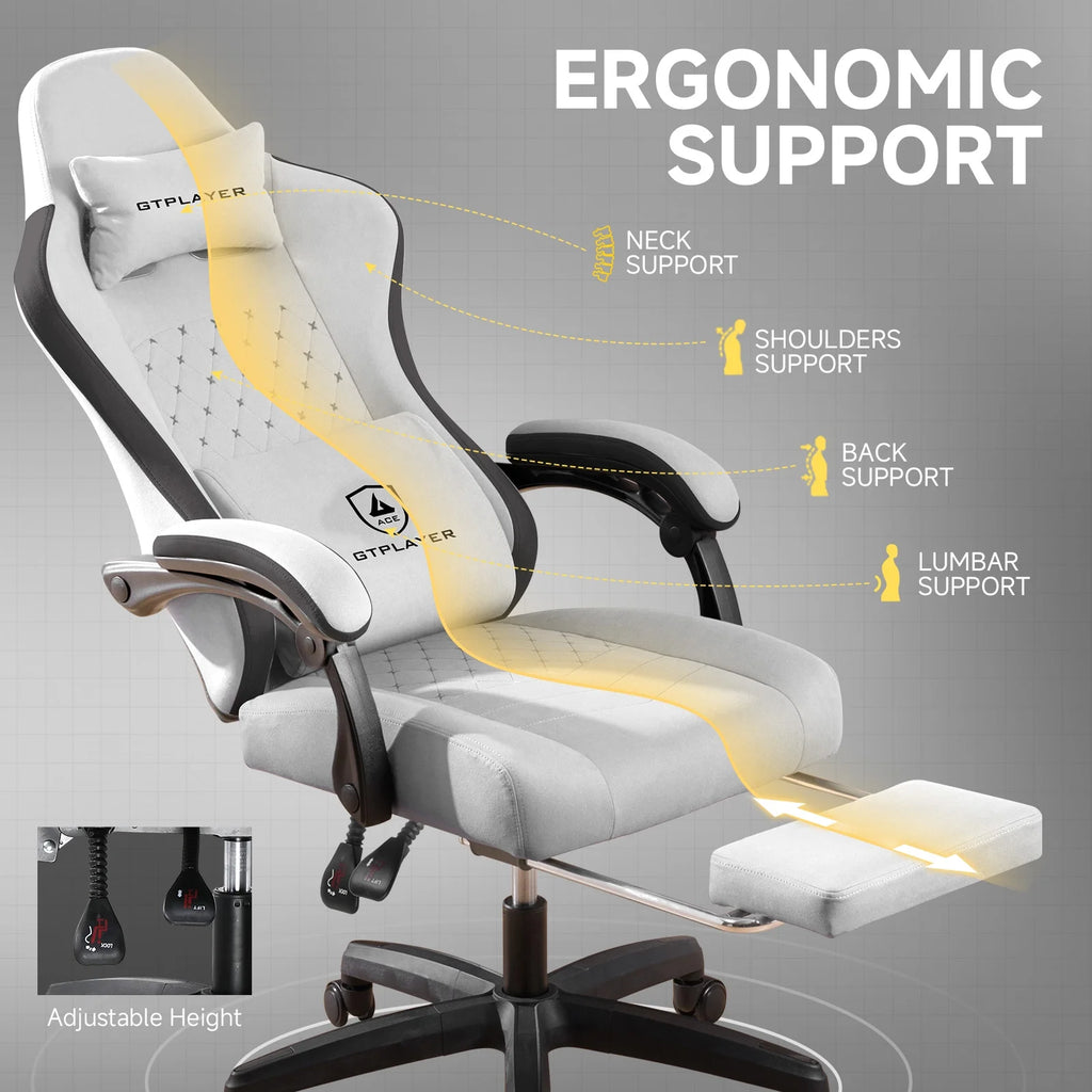 GTPLAYER Ergonomic High Back Pocket Spring Cushion Gaming Chair with Footrest & Linkage Armrests, Black