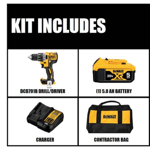 20V MAX XR Cordless Brushless 1/2 in. Drill/Driver with (1) 20V 5.0Ah Battery, Charger and Bag