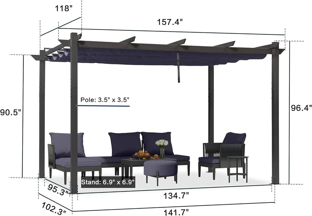 PURPLE LEAF Outdoor Retractable Pergola with Sun Shade Canopy 10' x 13' Patio Aluminum Pergola Shelter for Backyard Deck Garden Modern Metal Grape Trellis Pergola, Beige