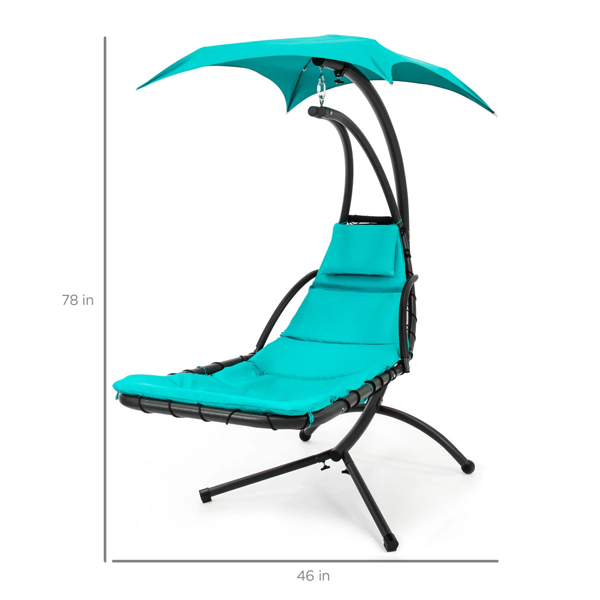 Best Choice Products Hanging Curved Chaise Lounge Chair Swing for Backyard, Patio w/ Pillow, Shade, Stand - Teal