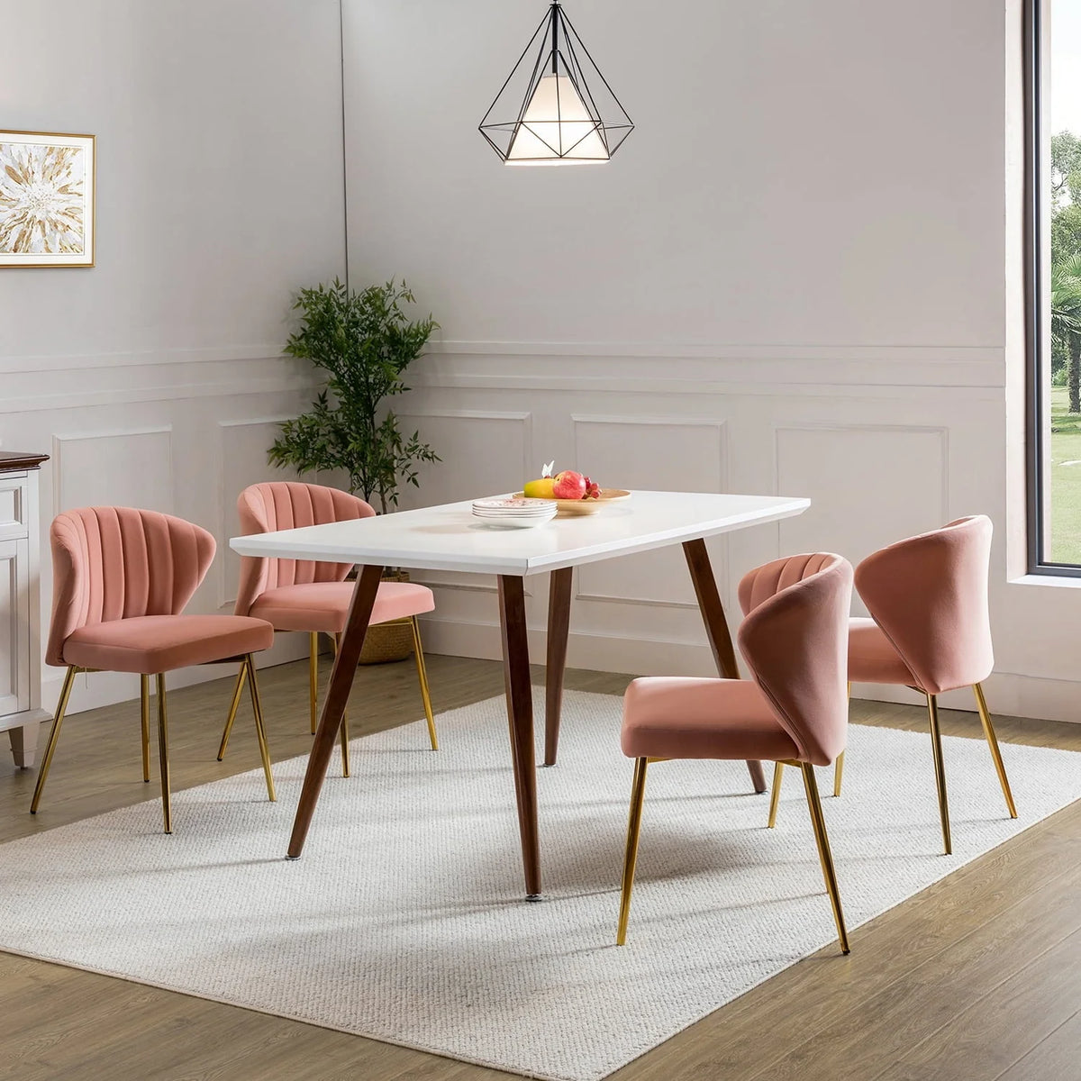 14 Karat Home Modern Wingback Accent Chair Dining Chairs with Gold Metal Legs Pink