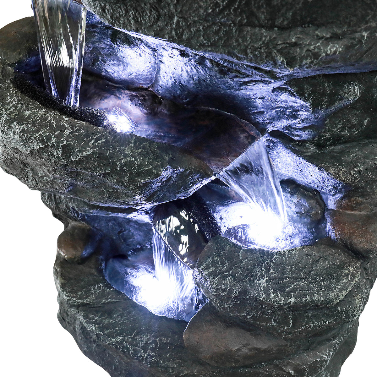 SunJet 40.5" Rock Water Fountain w/LED Lights - Outdoor 6-Tier Waterfall Fountain  for Garden Decor