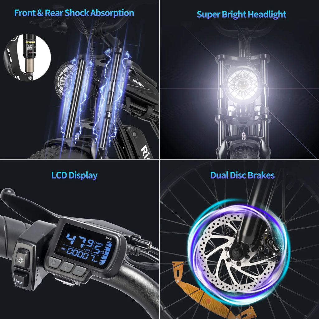 Ridstar Electric Bike for Adults Q20,1200W 30MPH,48V 15.6Ah Electric Bicycle,7 Speed Full Suspension Mountain Bike UL2849