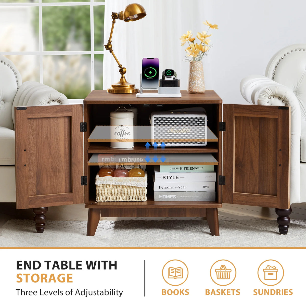 YOCWO Fluted Nightstand for Bedroom Set of 2 , Wood Bedside Table Set of 2 with Drawers, Black