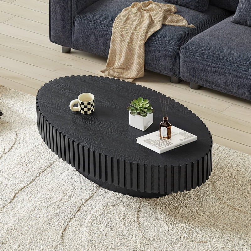 FFH 43.7 inch Oval Coffee Table for Living Room,Handcraft Rustic Corner Coffee Table Nature Wood Relief Sturdy Pedestal for Apartmen,Side Table Centre Table,Nature Wood
