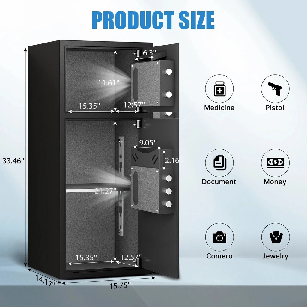 karbeen 7.0 Cu ft Large Safe Box Fireproof Waterproof, Digital KeypadHome Safe with Deposit Slot & Dual Alarm System, Money Safe With Mute Function and LED Light, Security Box for Money Valuables