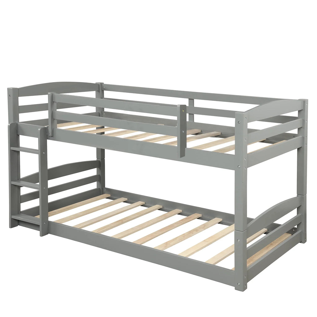 Merax Twin Over Twin Floor Bunk Beds with Ladder and Guardrail, Gray